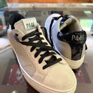 P448  white, Black and silver Textured Sneakers by P448